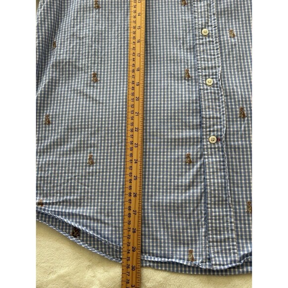 Cremieux Mens Shirt Large Button Gingham Blue White Dog Embroidered Novelty - Picture 5 of 9